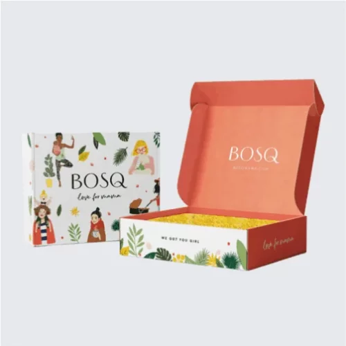Open custom mailer box revealing well-packaged products
