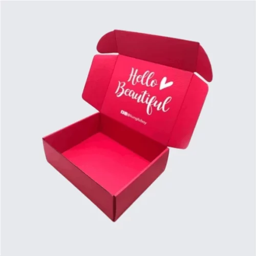 Stylish swimwear box with vibrant beach-themed artwork.