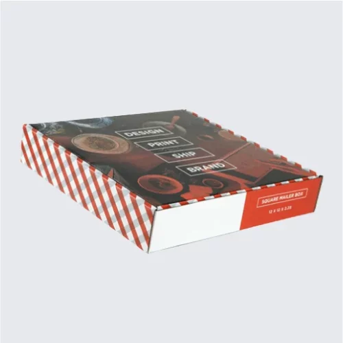 Custom square box with branding for efficient shipping.