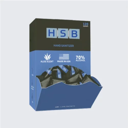 Durable printed sanitizer box for retail packaging.