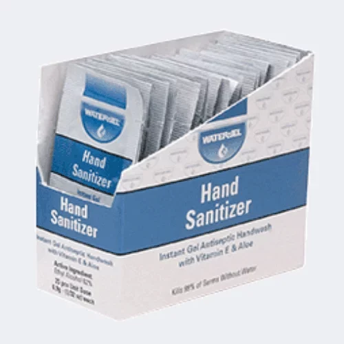 Custom printed sanitizer box with logo and vibrant design.
