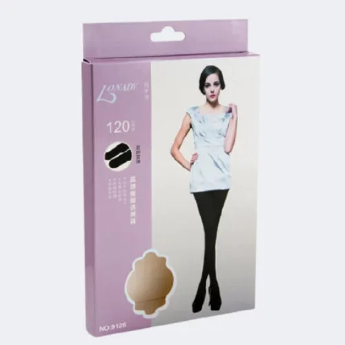 Modern tights packaging box with minimalist branding.