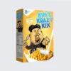 Brightly designed custom cereal box with branding.