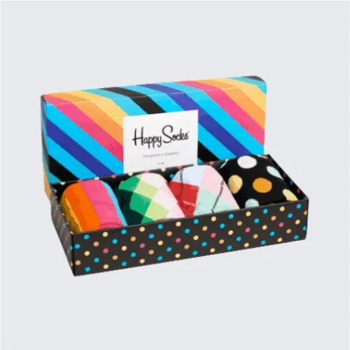 Durable socks box with unique branding and design.